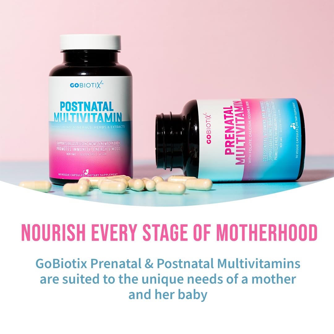 GOBIOTIX prenatal packaging box emphasizing non-GMO and vegan ingredients.