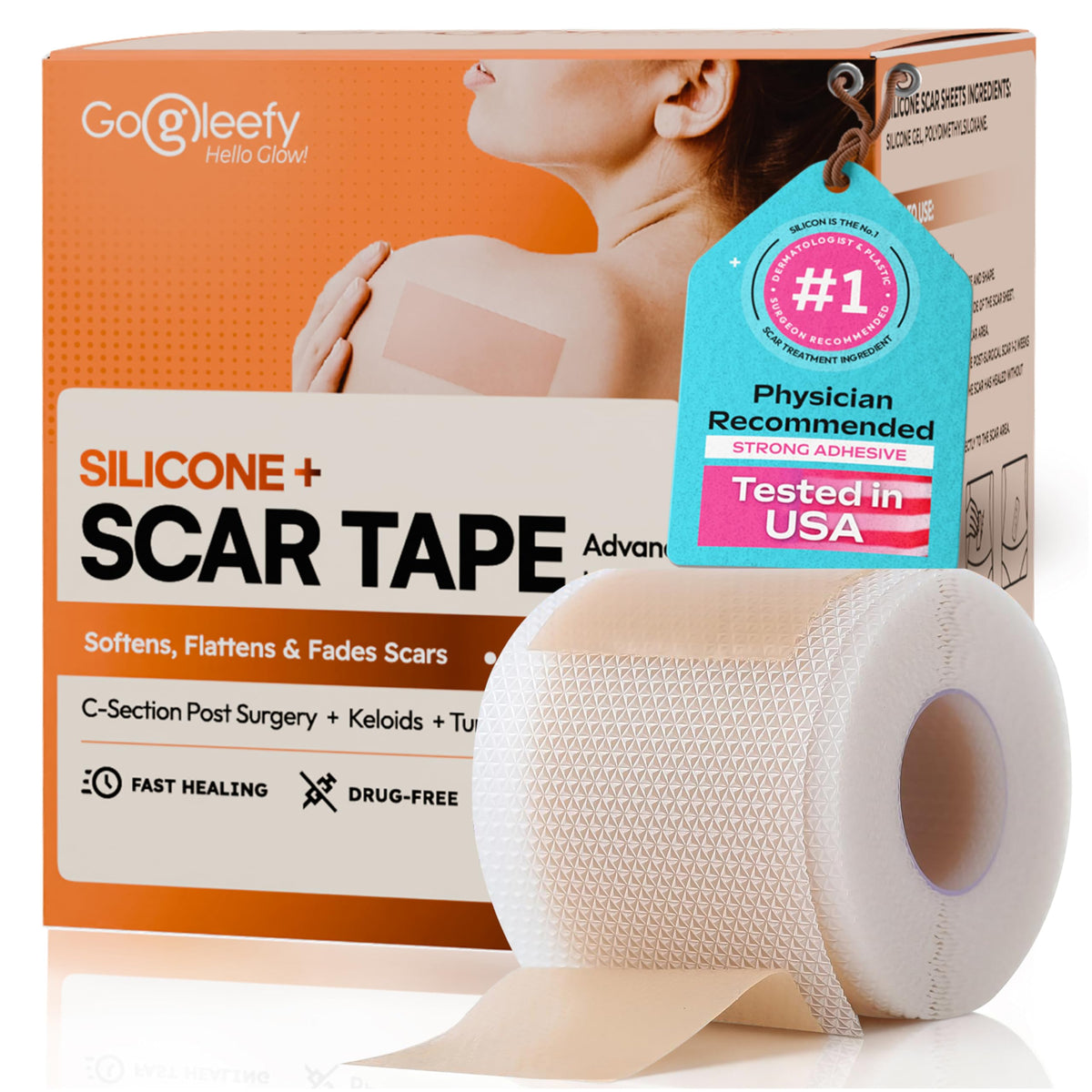GoGleefy silicone scar sheets roll close-up shows soft, breathable material for gentle scar care.