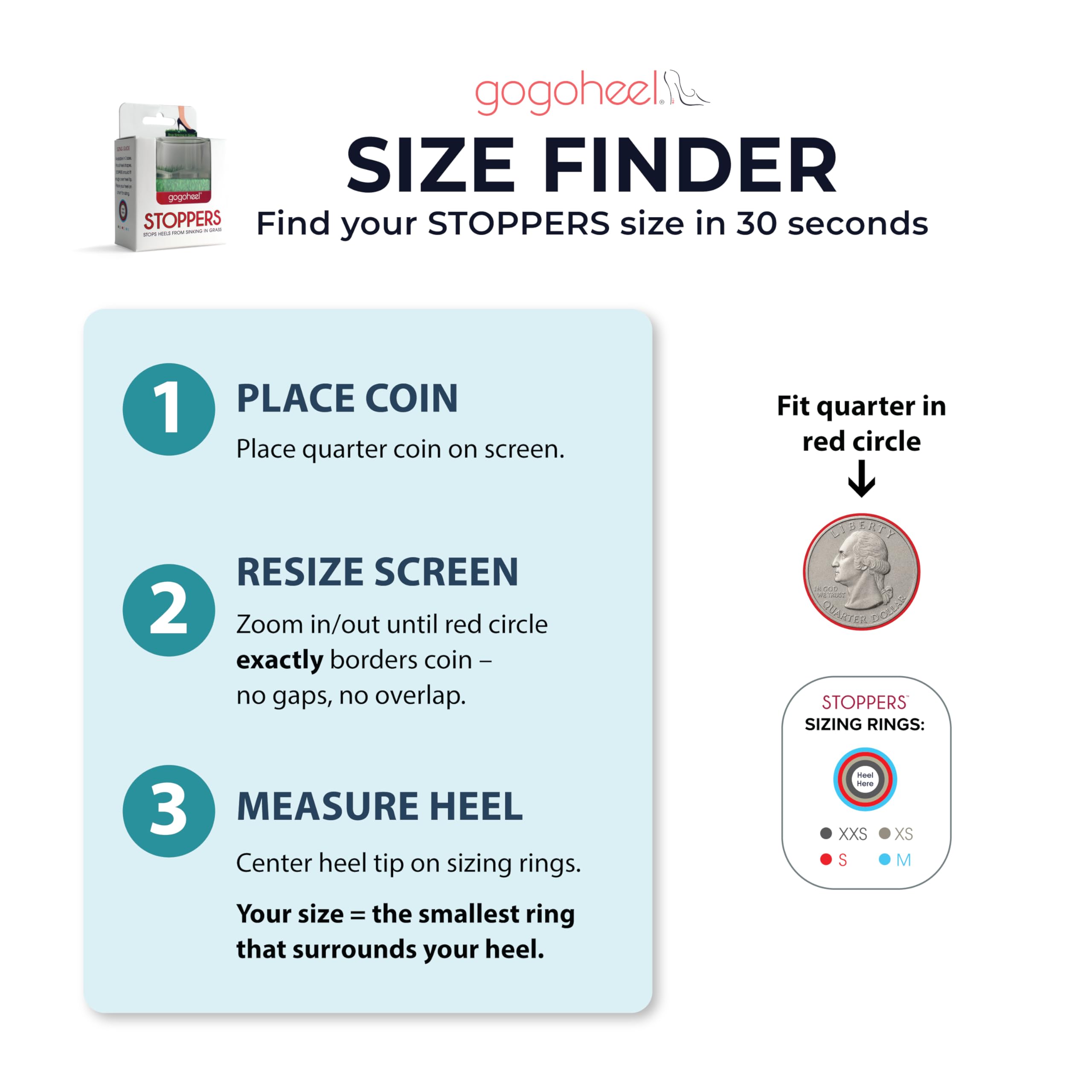 Sizing guide image for GoGo Heel Stoppers to choose the correct fit