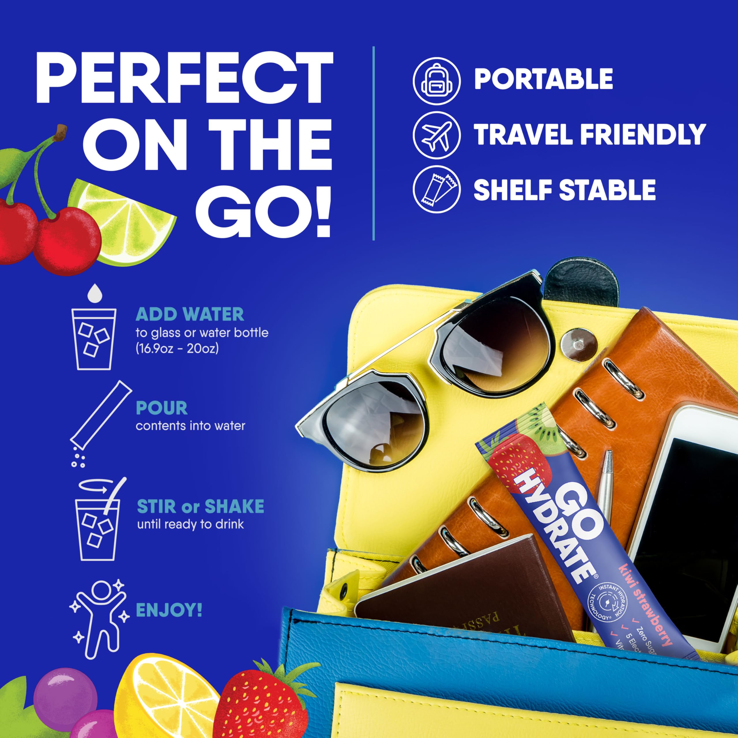 Compact 30-pack travel box for GoHydrate hydration on the move.