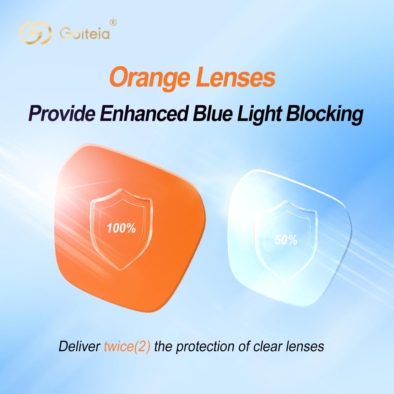 Goiteia glasses with TR90 frame and metal temples for durable wear.