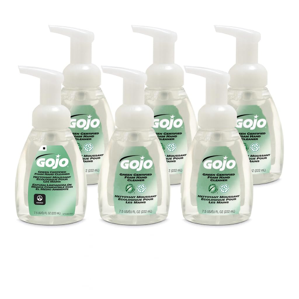 GOJO Green Certified Foam Hand Cleaner front bottle, fragrance-free for sensitive skin.