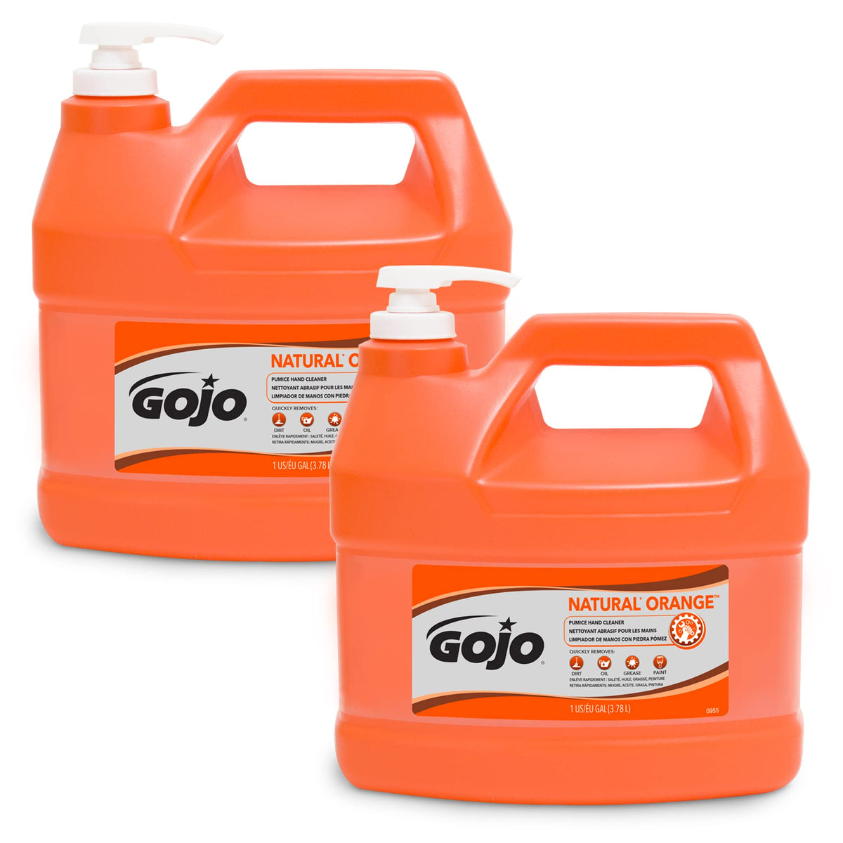 GOJO Natural Orange Pumice 2-pack bottle with pump for quick cleaning