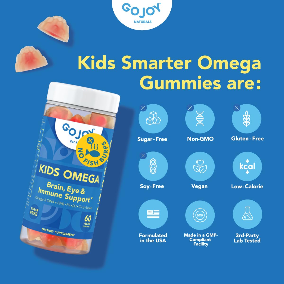 GOJOY NATURALS packaging demonstrates vegan-friendly omega for picky eaters.