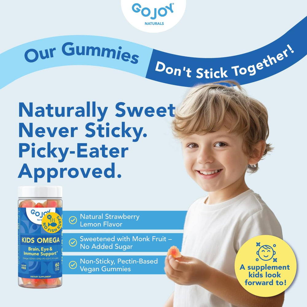 Sugar-free GOJOY gummies showcase clean formula without fish taste.