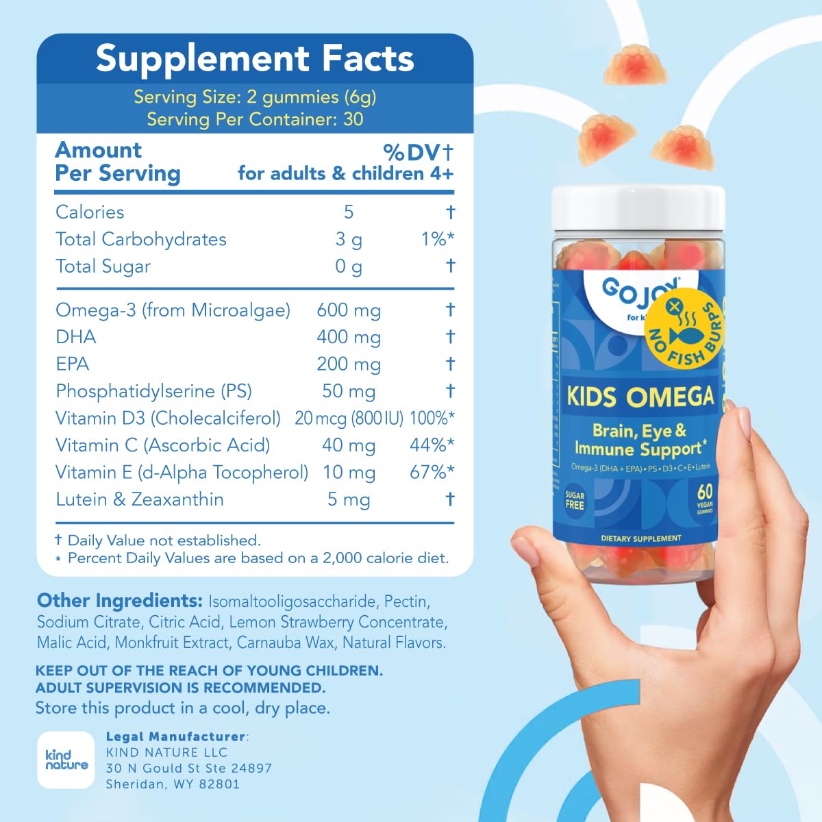USA-made GOJOY NATURALS facility stamp signaling quality and third-party testing.