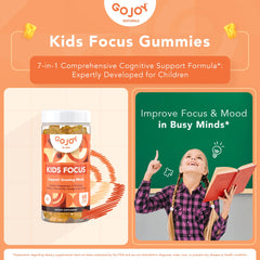 GOJOY NATURALS Kids Focus Gummies close-up highlighting chewy texture.