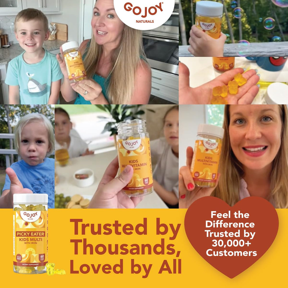 GOJOY NATURALS kids multivitamin gummies close-up, tasty iron support