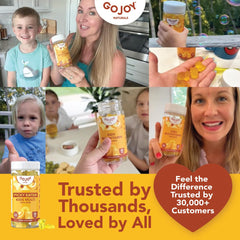 GOJOY NATURALS kids multivitamin gummies close-up, tasty iron support