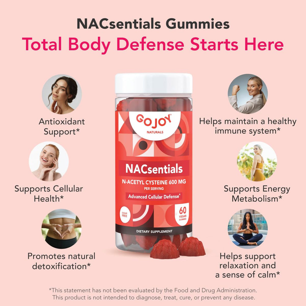 Ingredients panel on GOJOY NACsentials bottle reveals ALA, Quercetin, Astaxanthin antioxidant blend