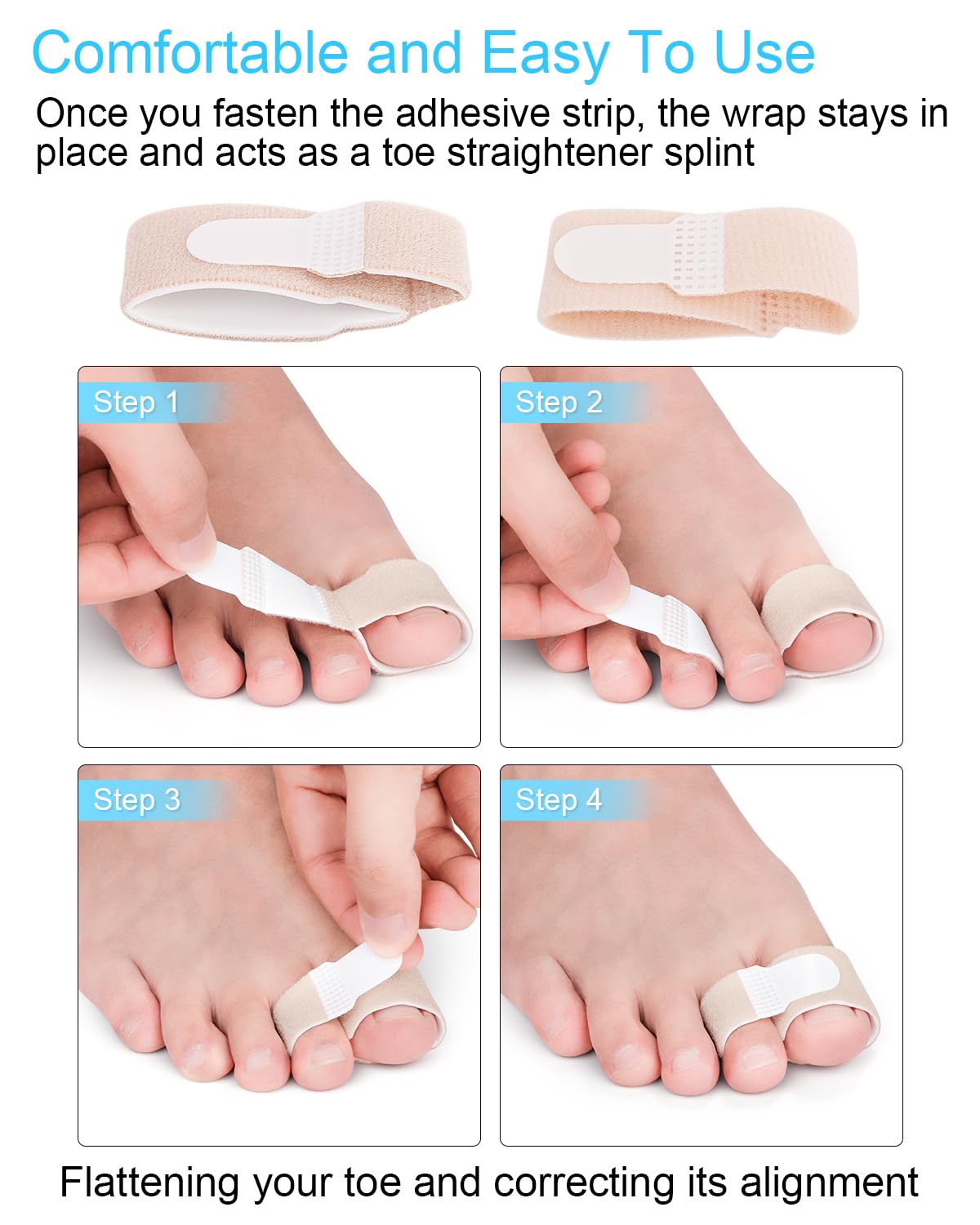 Golbylicc Toe Splint closeup emphasizes cushioning with latex foam layer.