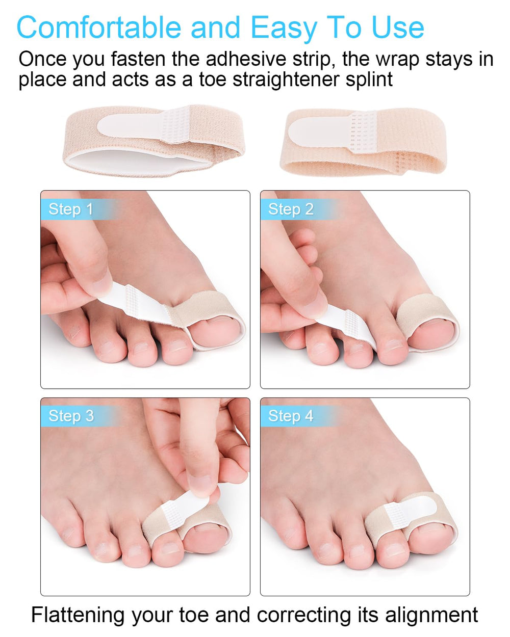 Golbylicc Toe Splint closeup emphasizes cushioning with latex foam layer.