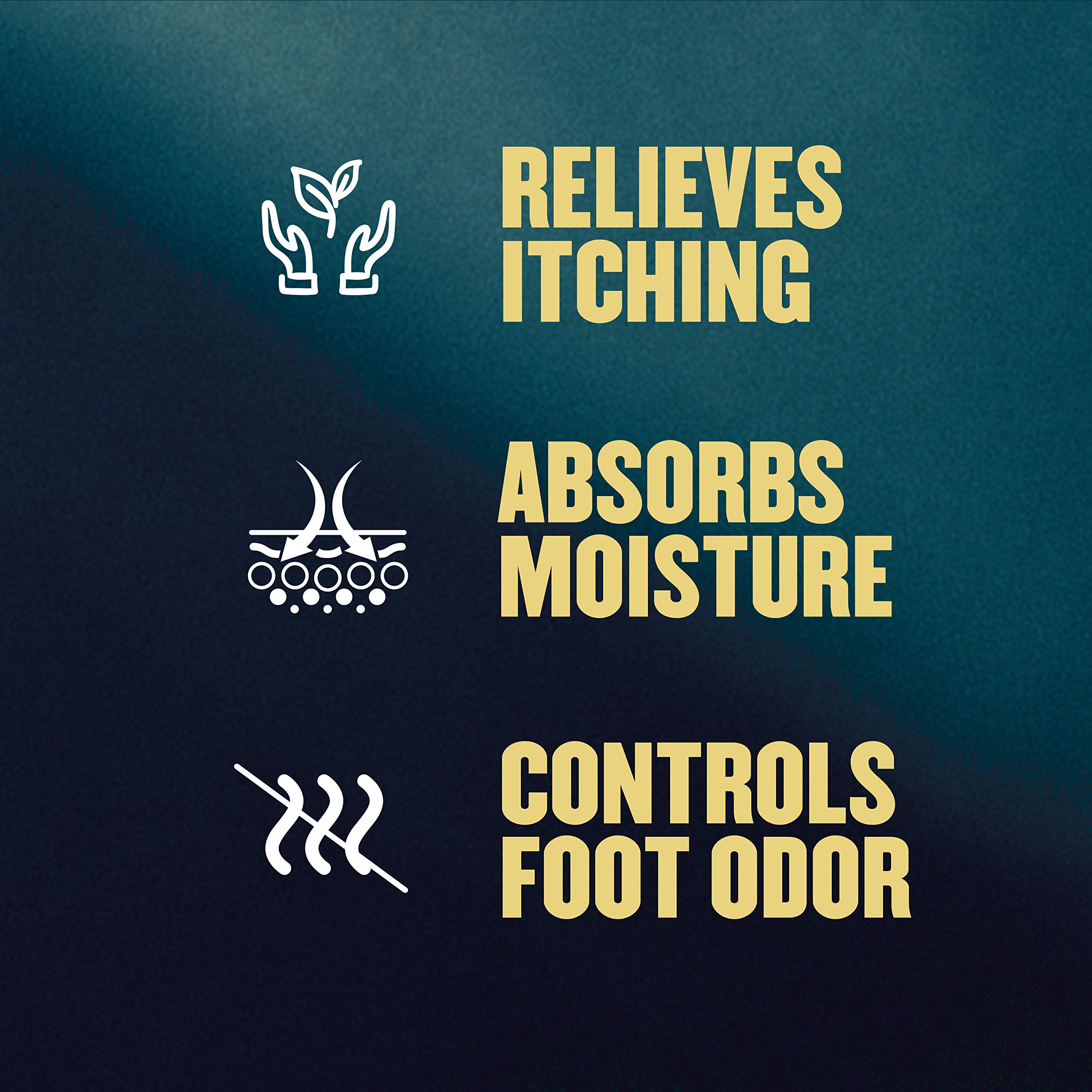 Gold Bond Medicated Foot Powder application image highlighting itch-relief benefits.