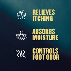 Gold Bond Medicated Foot Powder application image highlighting itch-relief benefits.