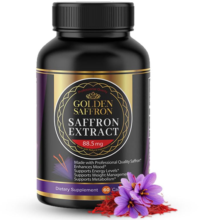 Golden Saffron capsules bottle pour shows smooth dosing for daily mood support