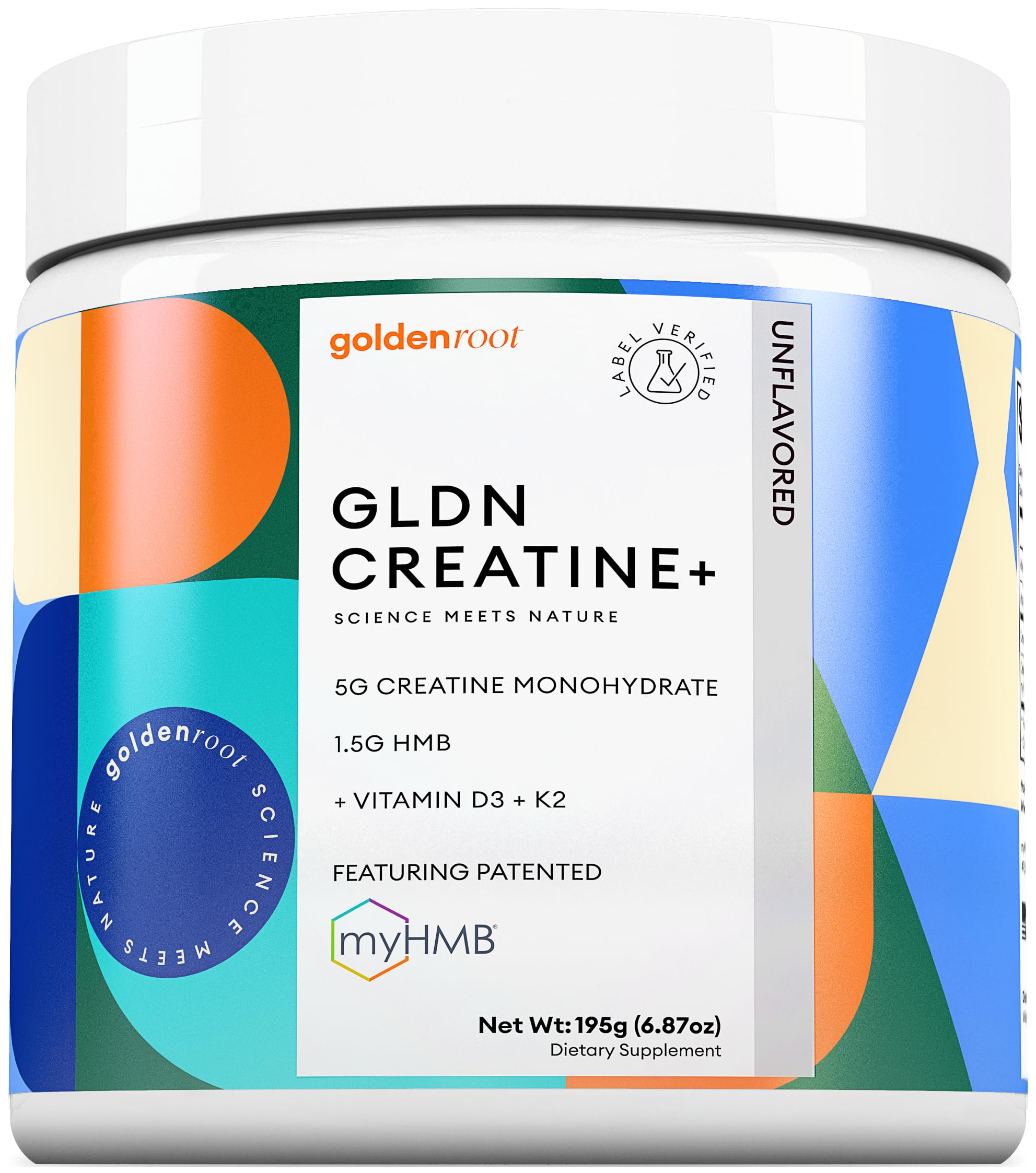 GoldenRoot GLDN Creatine bottle, unflavored formula for daily workouts.