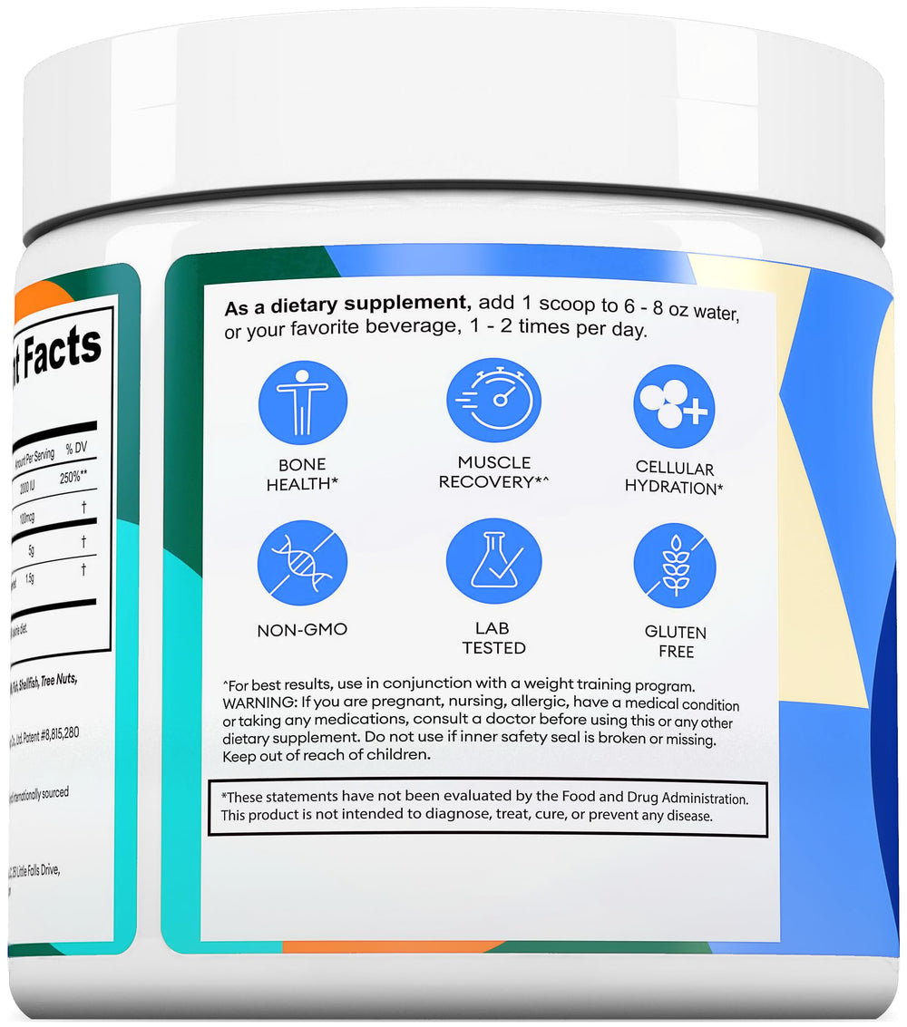 GoldenRoot GLDN Creatine with D3 and K2 supports bone health and calcium uptake.