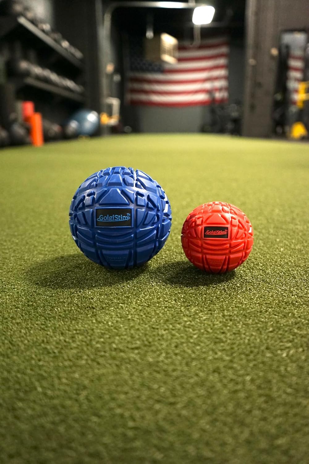 GolgiStim Large Trigger Point Ball on back for relieving tight back knots.