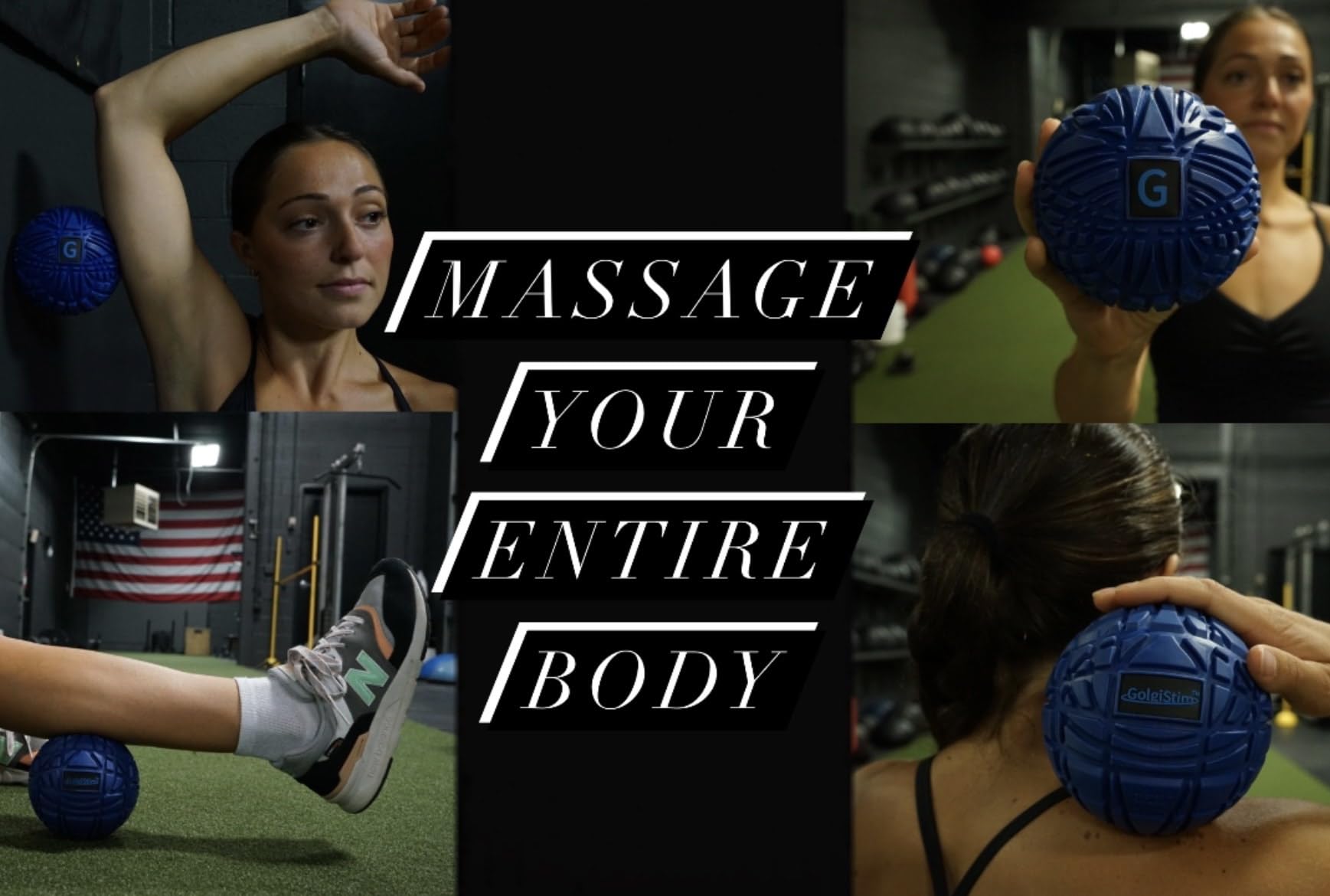 GolgiStim Large Trigger Point Ball in hand demonstrating easy use for targeted muscle relief.
