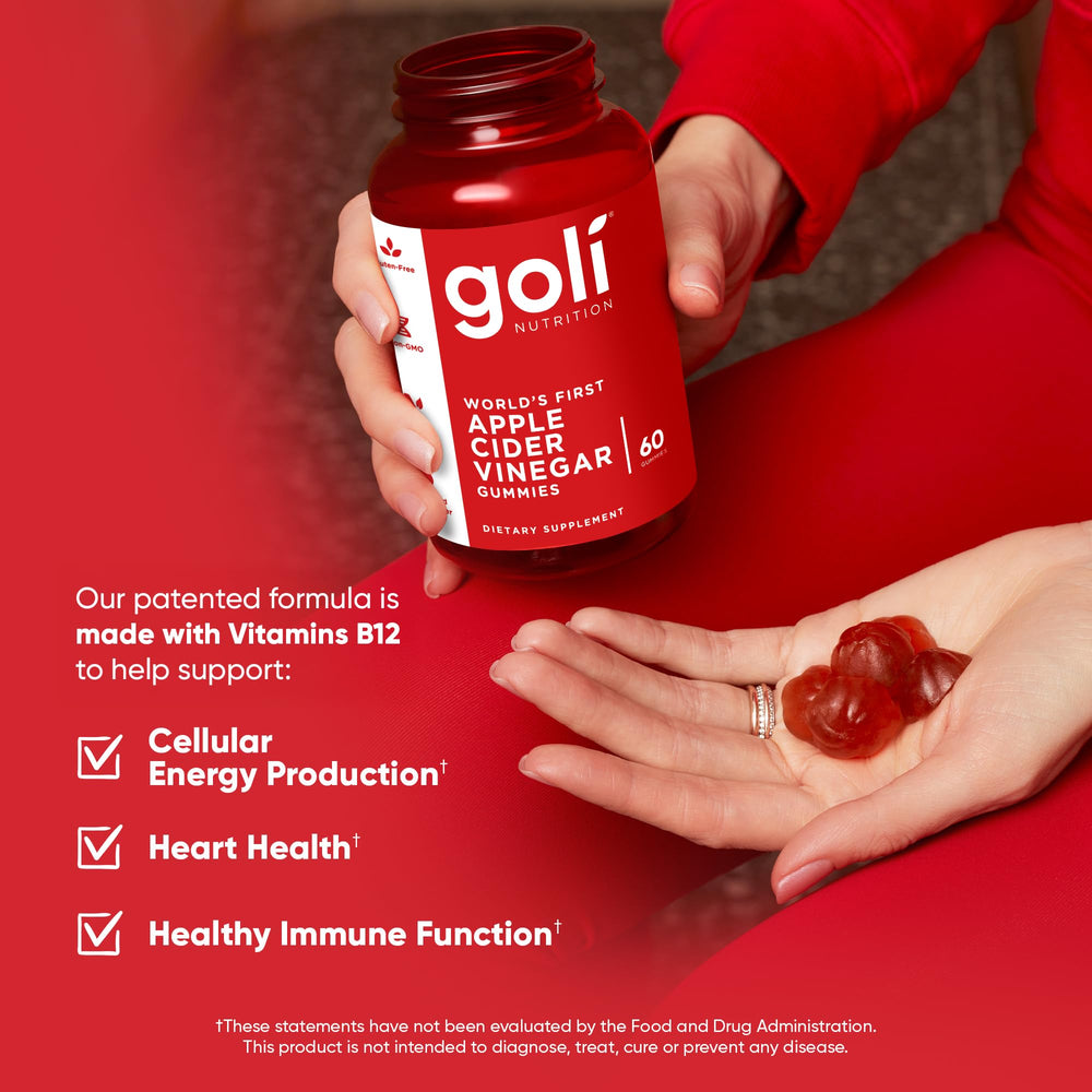 Goli ACV gummies bottle back highlighting non-GMO, gelatin-free composition for inclusive diets.