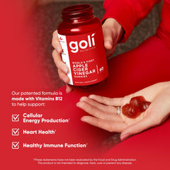 Goli ACV gummies bottle back highlighting non-GMO, gelatin-free composition for inclusive diets.