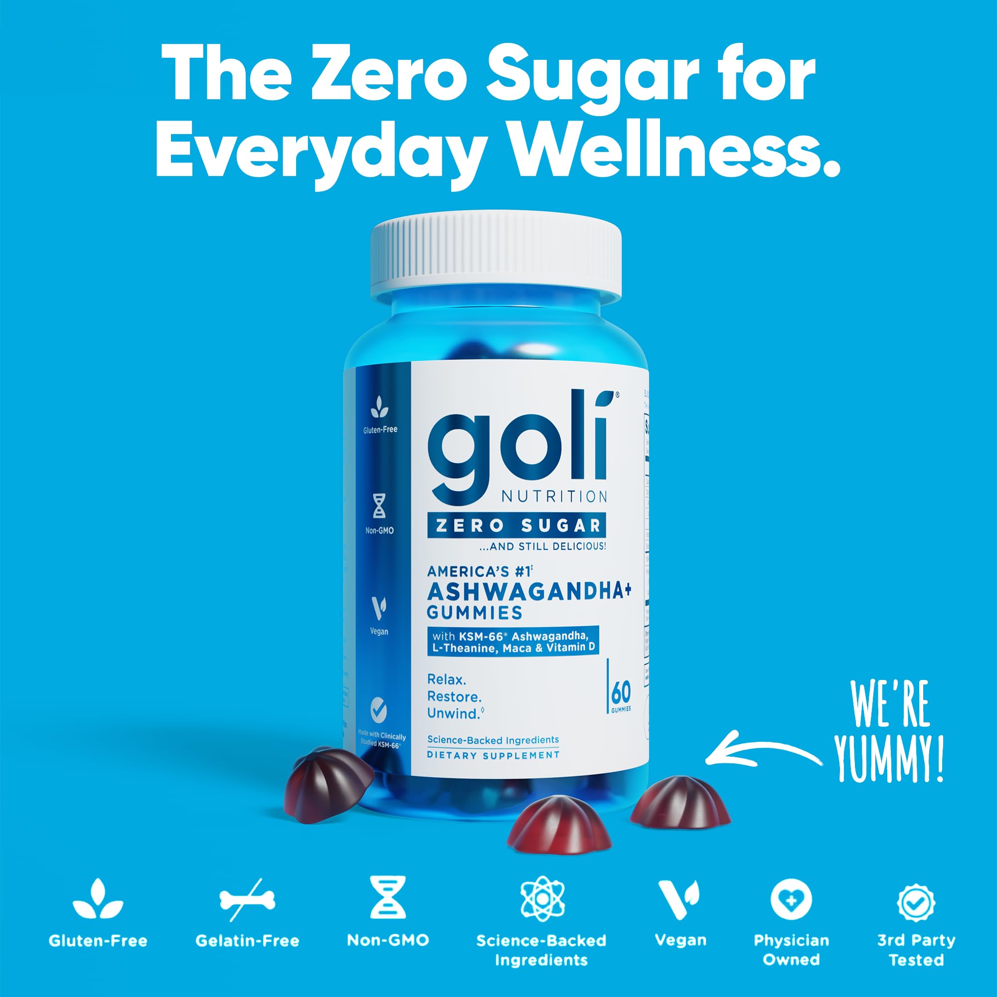 Goli on counter beside berries illustrating natural ingredients