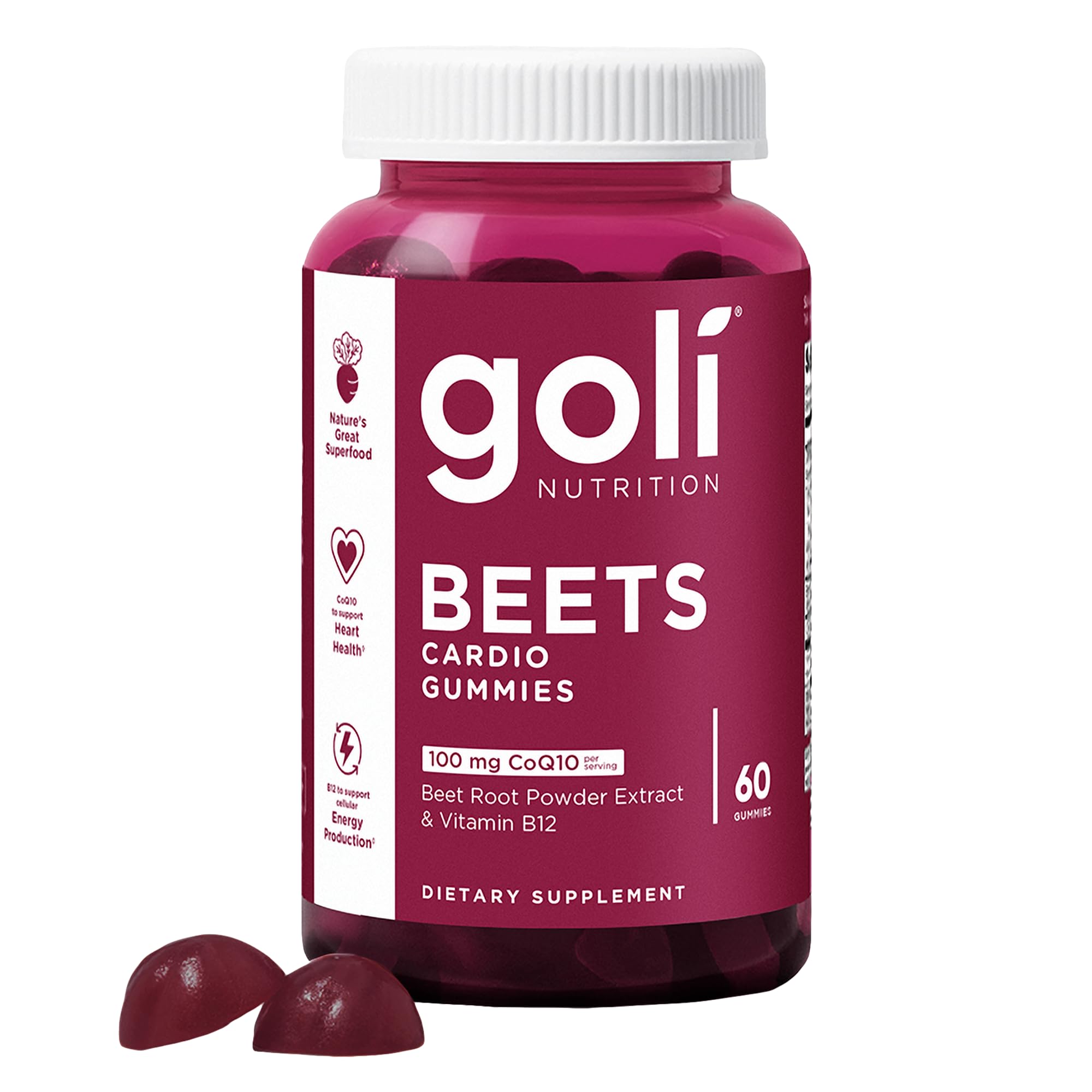 Goli Beets Cardio Gummies with CoQ10 in bottle, supporting daily energy.