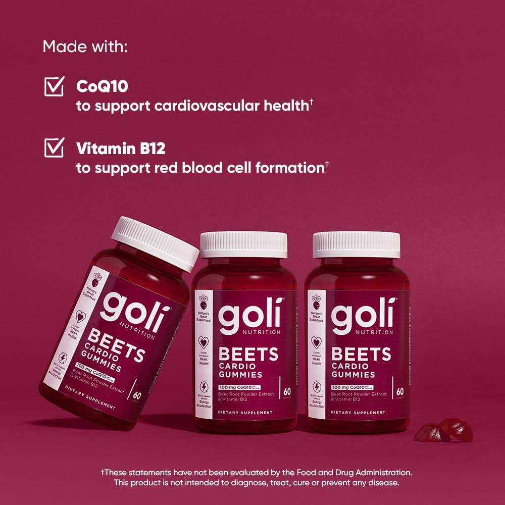 Goli Beets Cardio Gummies serving size shows two gummies per day.