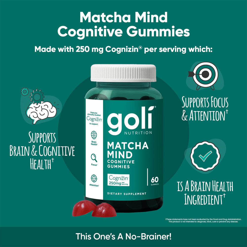 Goli Matcha Mind Cognizin ingredient closeup highlighting potential focus support