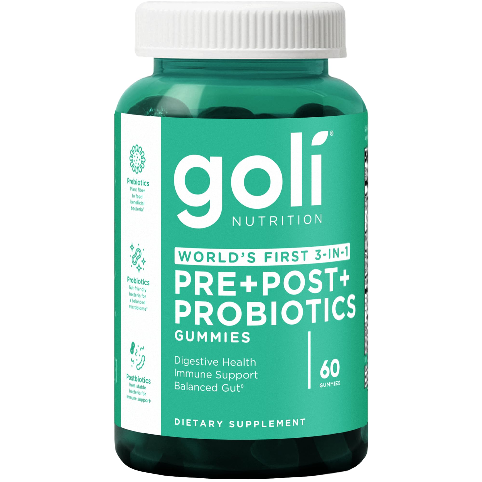 Goli Pre+Post+Probiotics bottle close-up for daily digestion support
