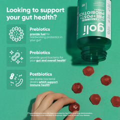 Goli Pre+Post+Probiotics gummies pack on display for daily wellness