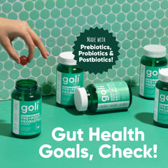 Goli Pre+Post+Probiotics gummies texture showing chewy vegan formula