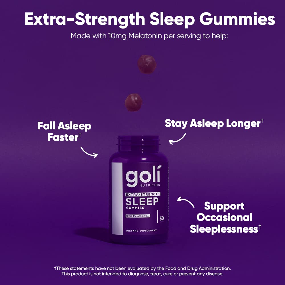 Goli Sleep Gummies pack open with vegan gummies and bright packaging.