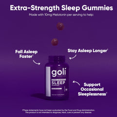 Goli Sleep Gummies pack open with vegan gummies and bright packaging.