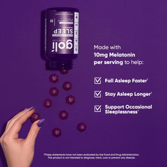 Close-up of Goli Sleep Gummies ingredients featuring vitamin D and lemon balm