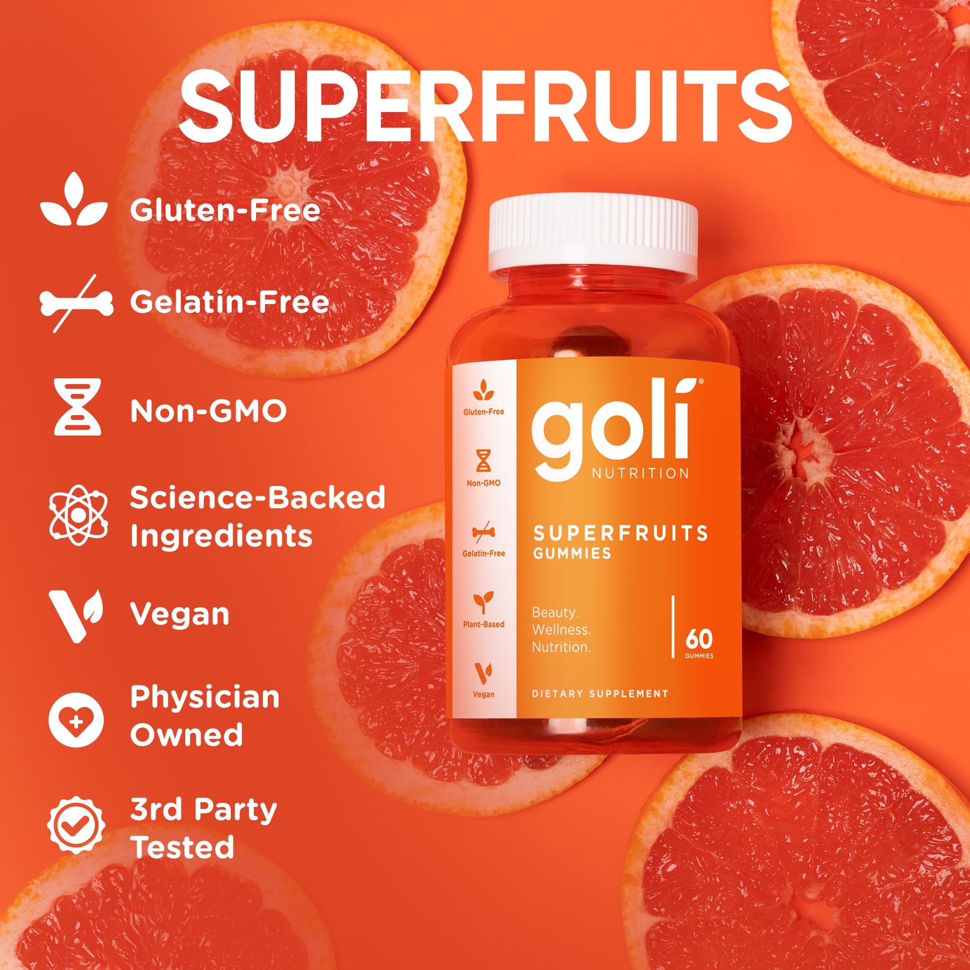 Goli Superfruits bottle emphasizing eco-friendly packaging
