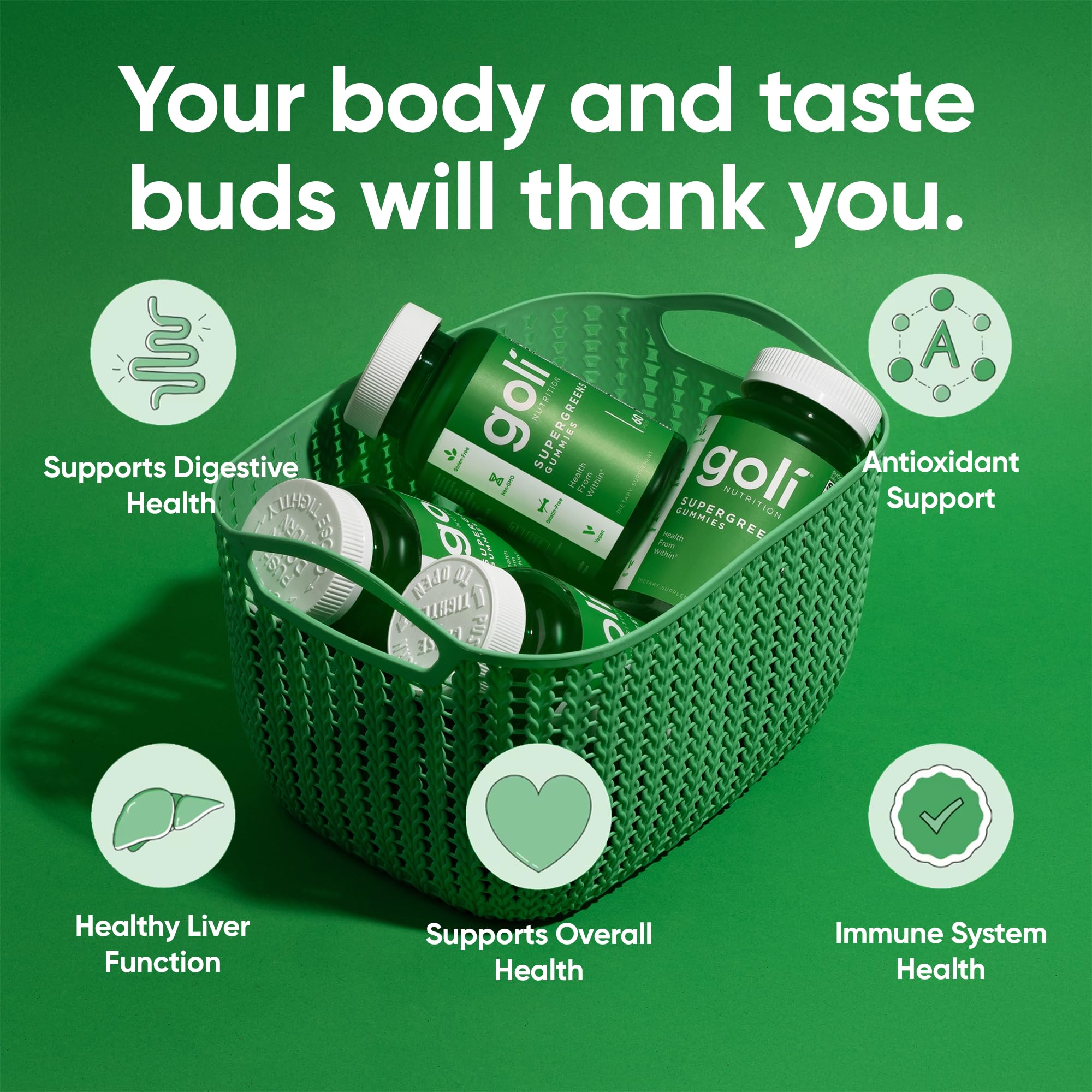 Goli Supergreens Gummies with aloe vera for refreshing daily greens.