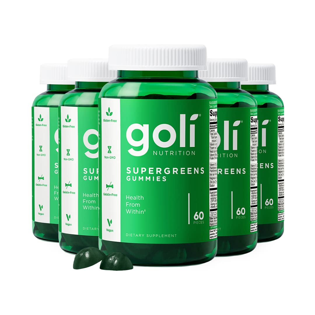 Goli Supergreens Gummies bottle with artichoke leaf extract for daily greens support.