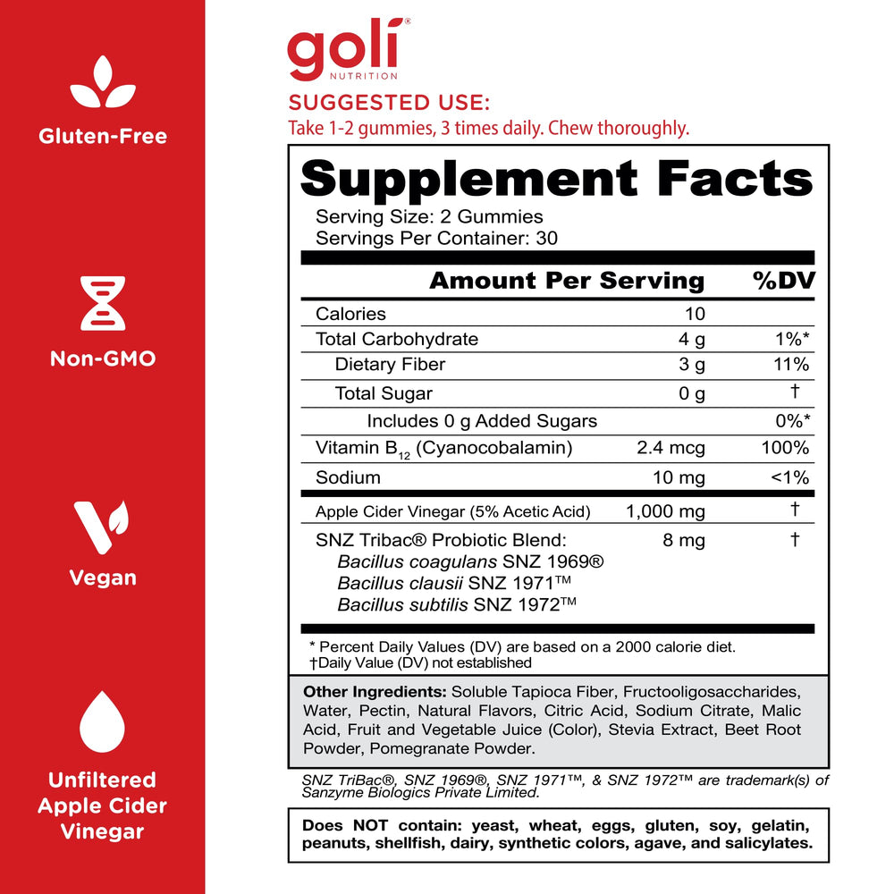 Goli vegan gluten-free gummies highlight clean pectin ingredients.