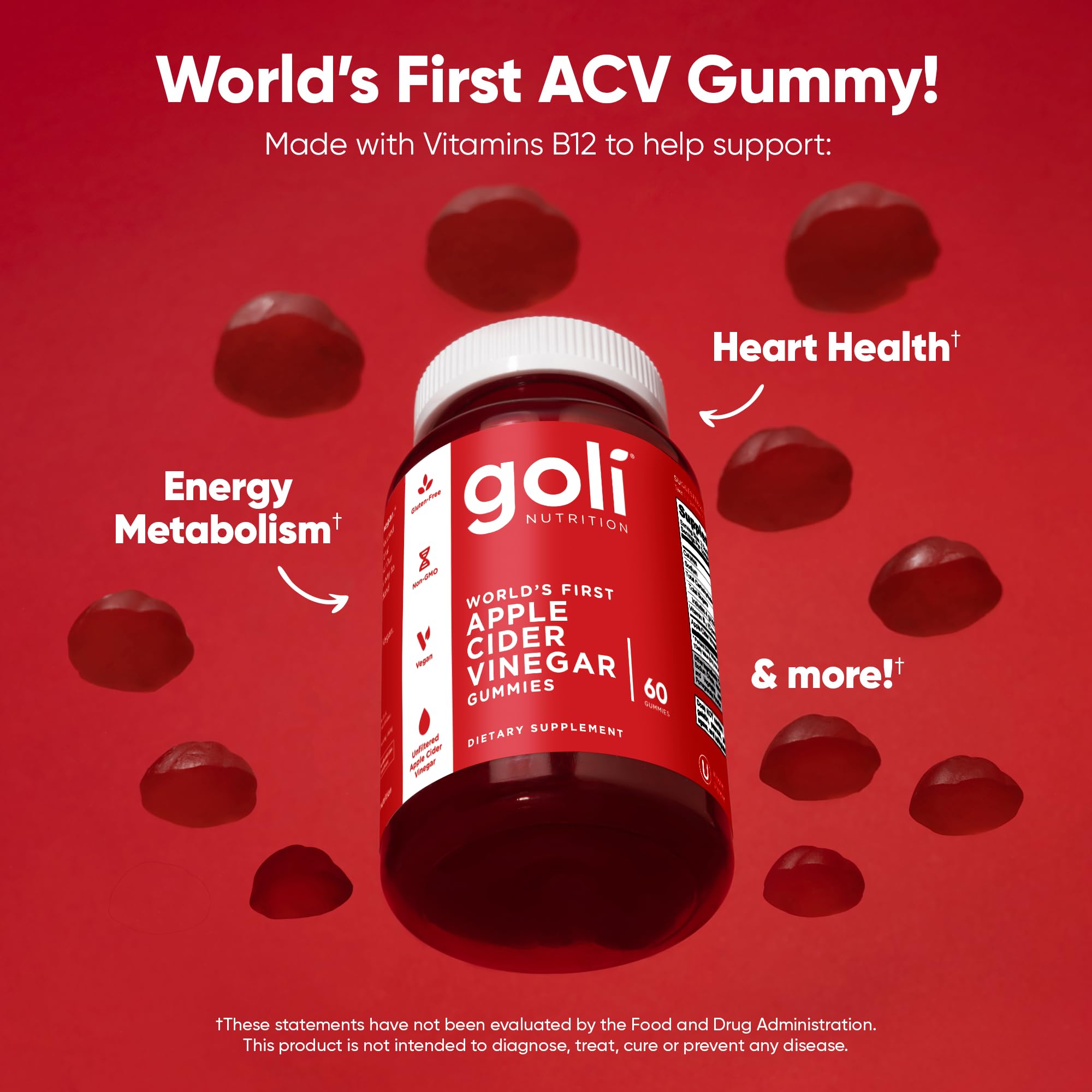 Packaging image of Goli vegan gummies showcases bottle content.