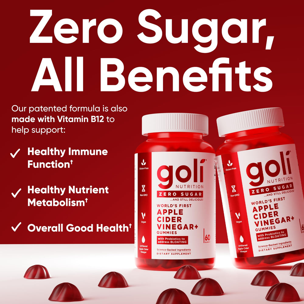 Goli Zero Sugar ACV gummies being poured for daily ritual.