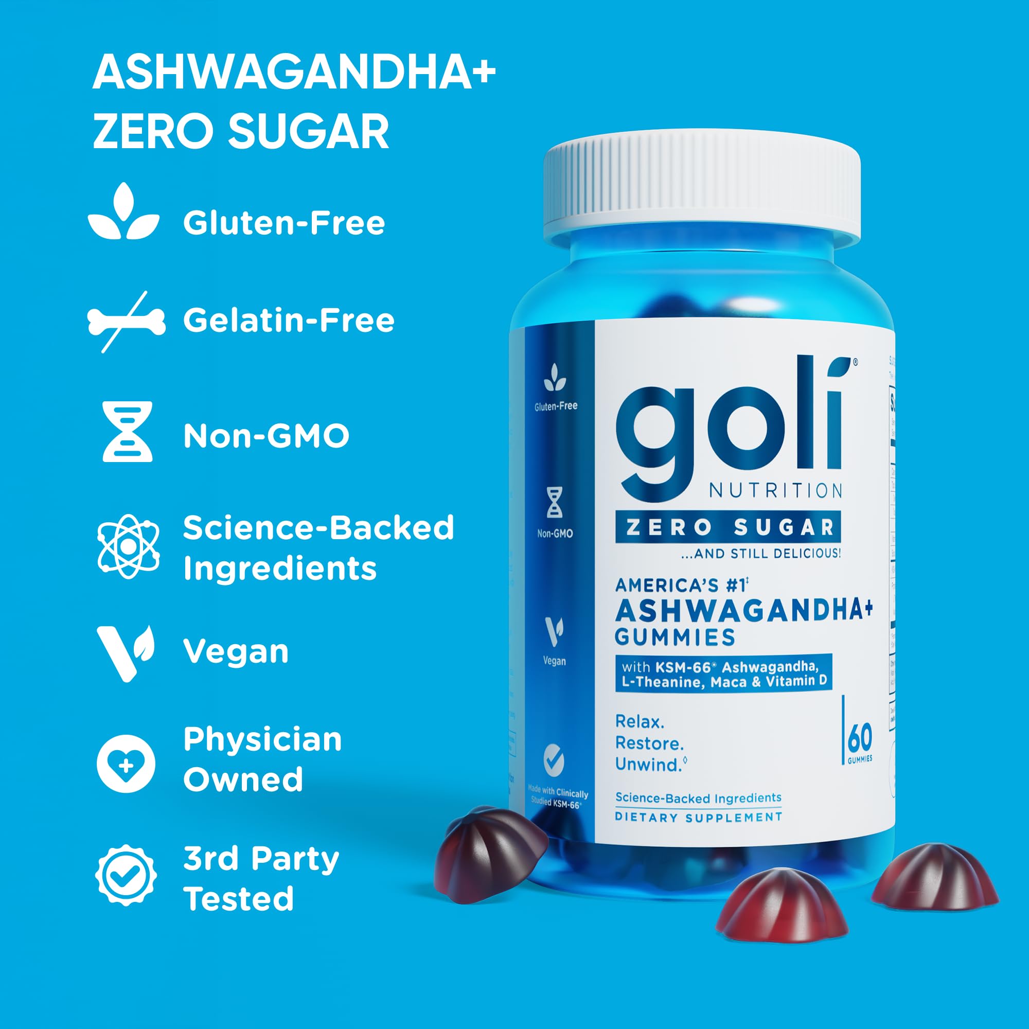 Goli label close-up highlighting KSM-66, L-Theanine and Maca