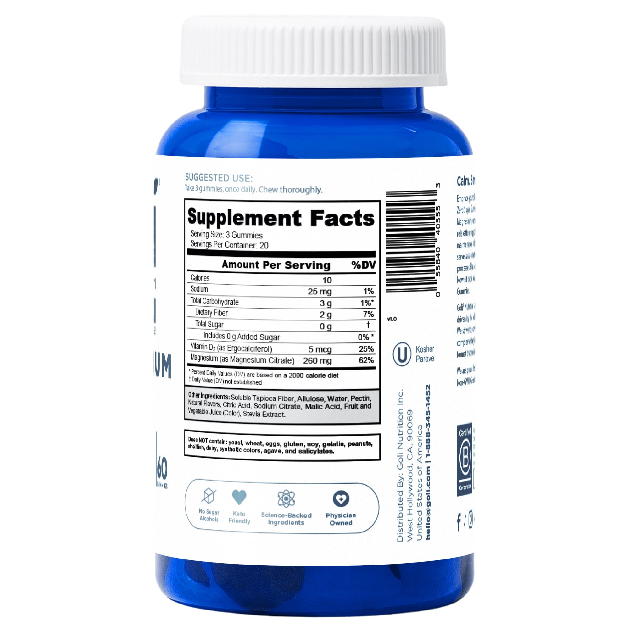Goli Zero Sugar Magnesium Gummies being poured emphasizes easy, portable magnesium routine with vitamin D