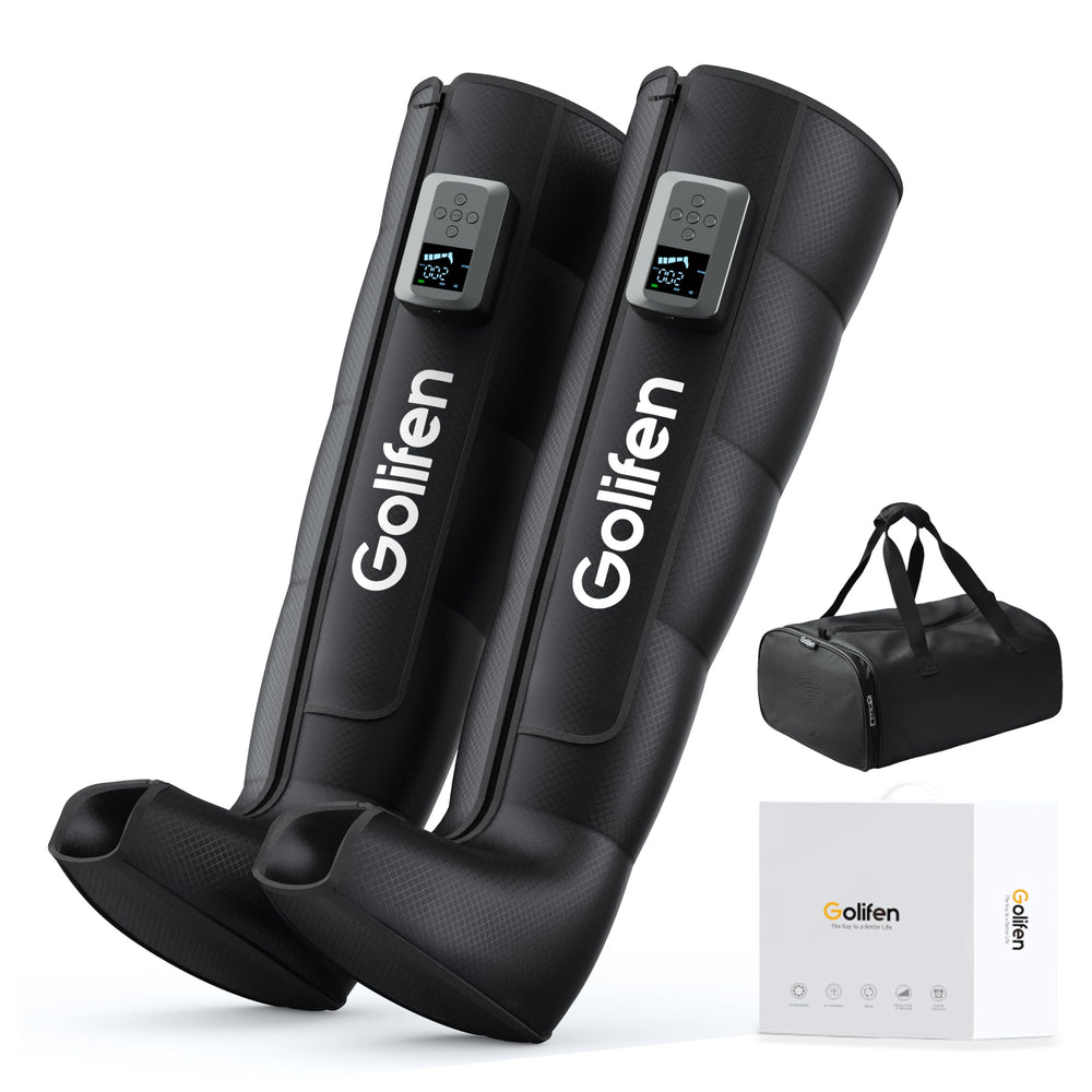 golifen cordless leg compression massager worn for on-the-go relief and comfort