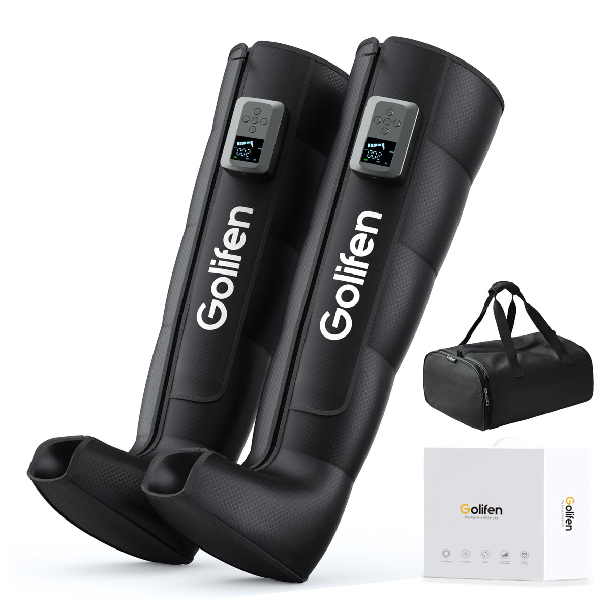 golifen cordless leg compression massager worn for on-the-go relief and comfort
