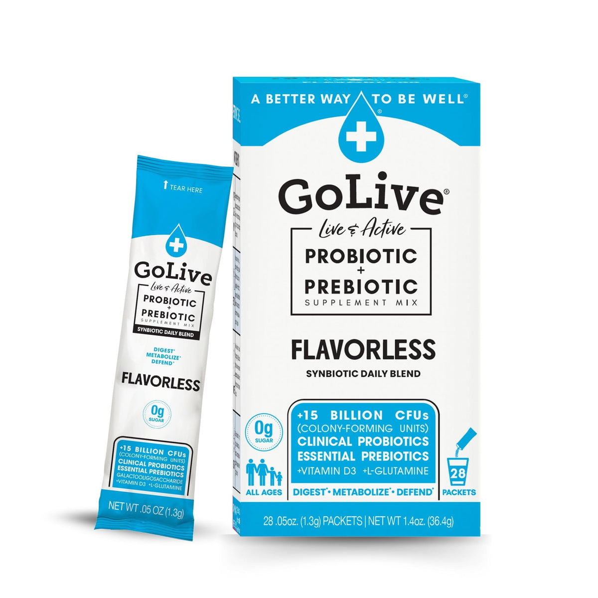 GoLive foil-sealed packaging protects live cultures for reliable absorption.