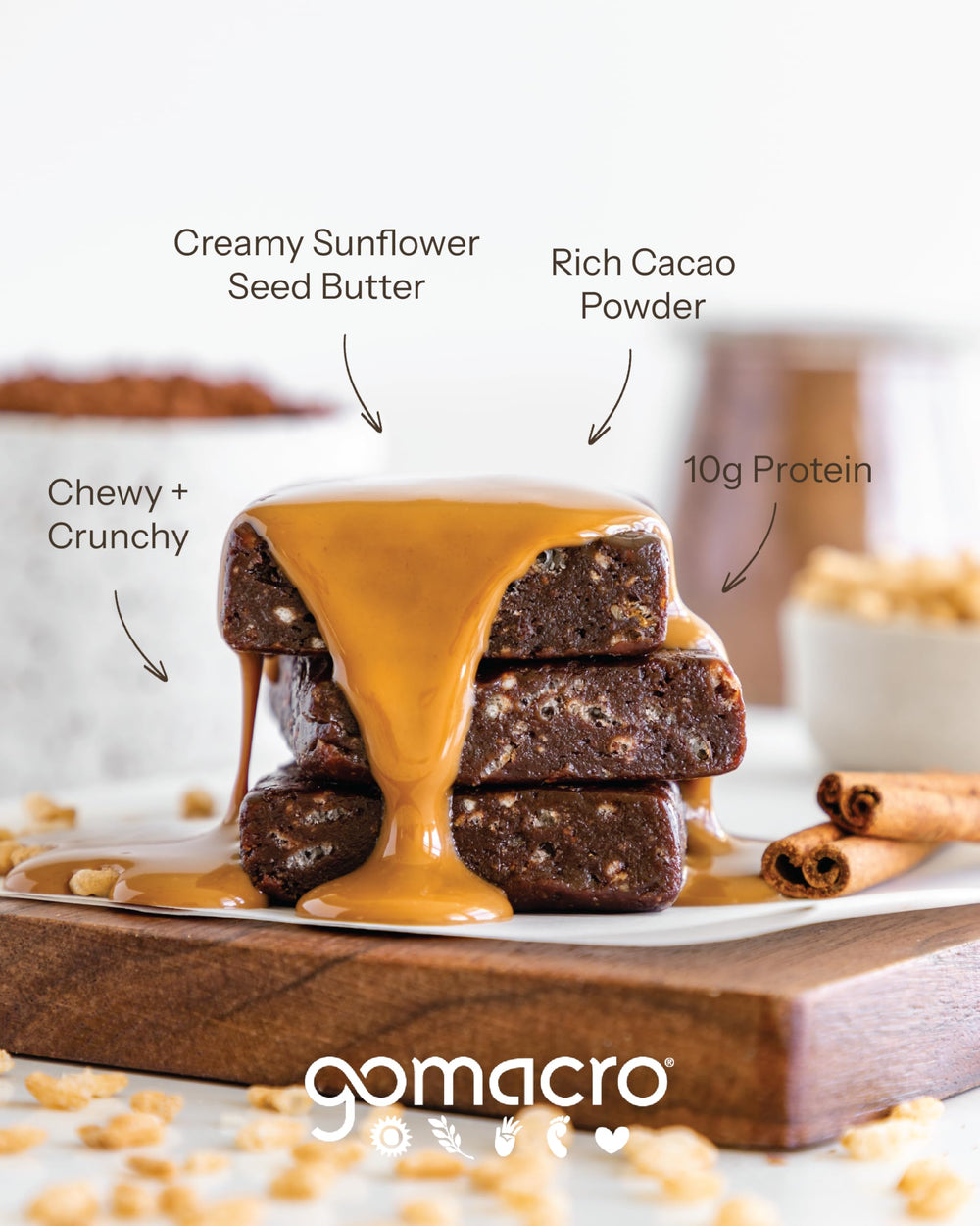 GoMacro MacroBar showings organic, vegan, gluten-free certifications.