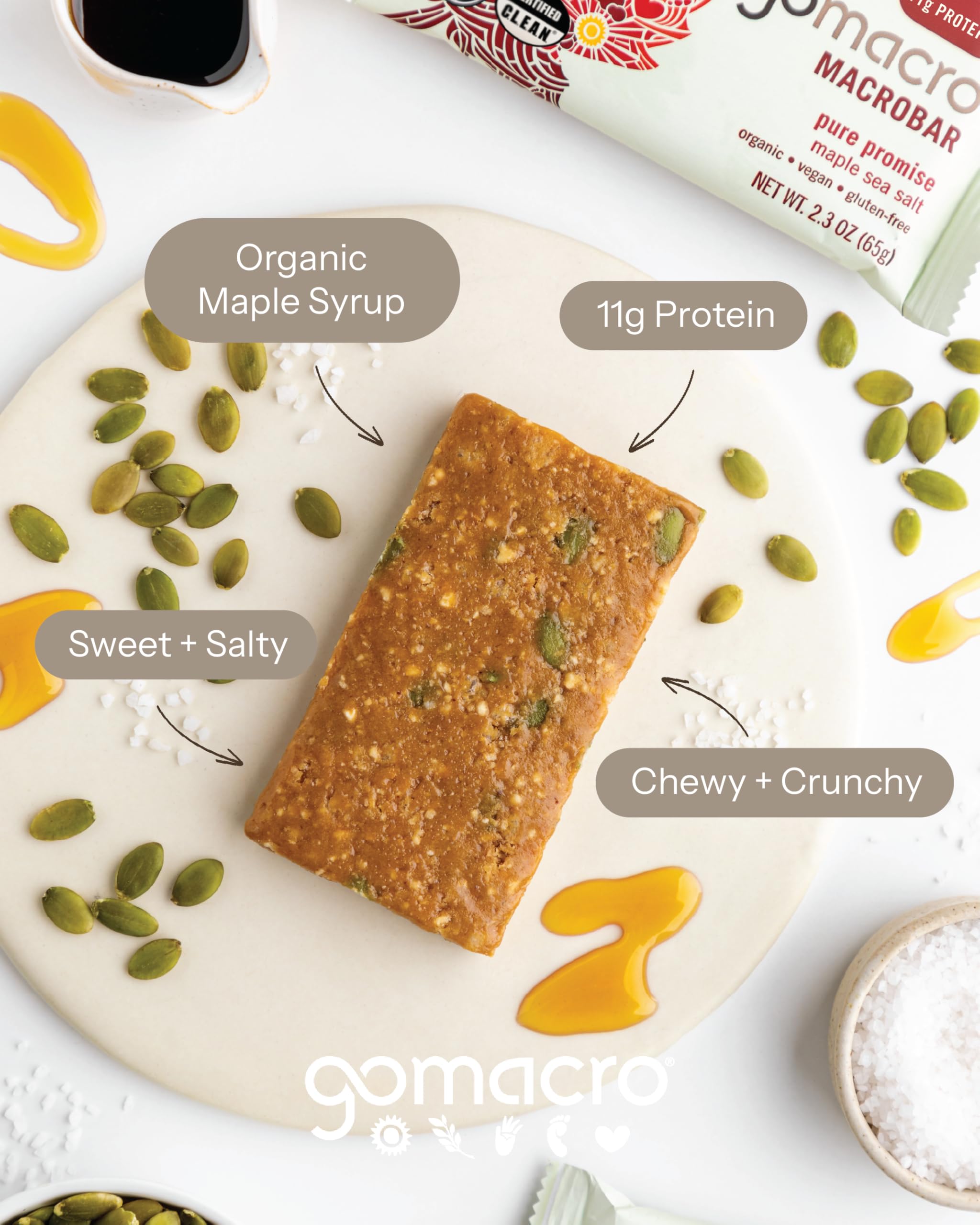 GoMacro MacroBar Maple Sea Salt nutrition details with 11 g protein.
