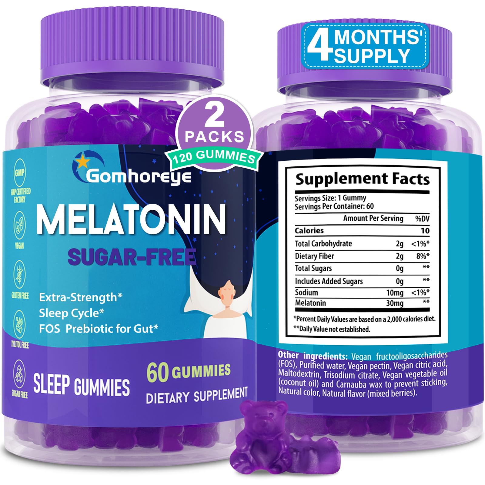 Gomhoreye Melatonin Gummies bottle shown for an easy bedtime routine.