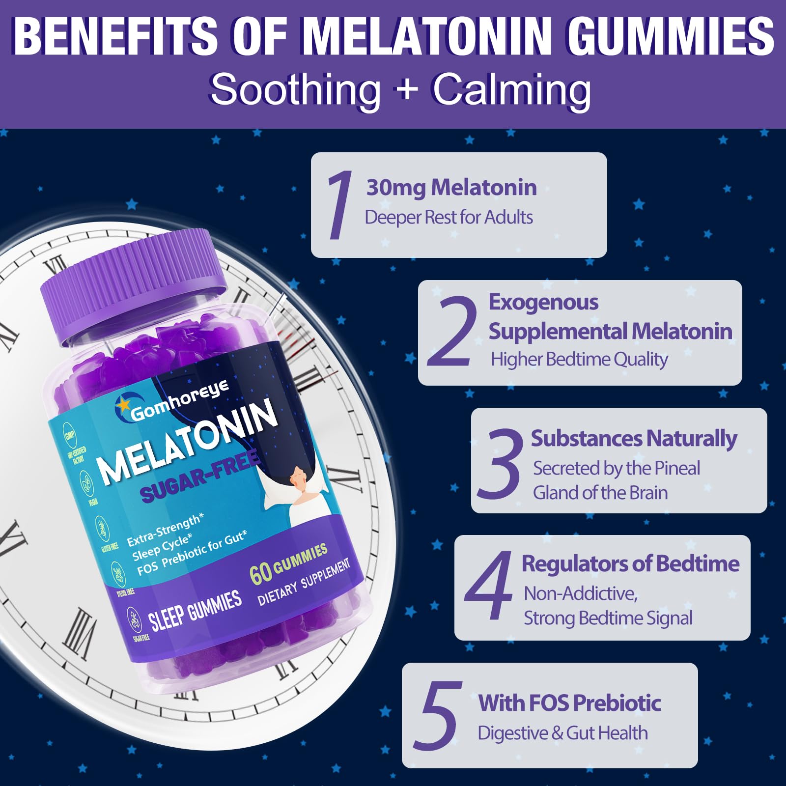 Gomhoreye Melatonin Gummies pack highlighting the broad bottle for ongoing use.